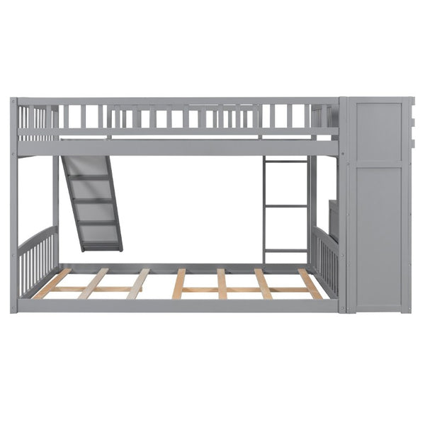 English Elm Stairway Full Over Bunk Bed with Slide Three Drawers and Pine Frame for Kids Gray LT000774AAE
