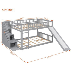 English Elm Stairway Full Over Bunk Bed with Slide Three Drawers and Pine Frame for Kids Gray LT000774AAE