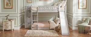 English Elm Stairway Full Over Bunk Bed with Slide Three Drawers and Pine Frame for Kids Gray LT000774AAE
