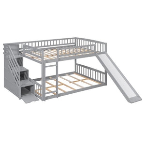 English Elm Stairway Full Over Bunk Bed with Slide Three Drawers and Pine Frame for Kids Gray LT000774AAE