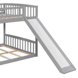 English Elm Stairway Full Over Bunk Bed with Slide Three Drawers and Pine Frame for Kids Gray LT000774AAE