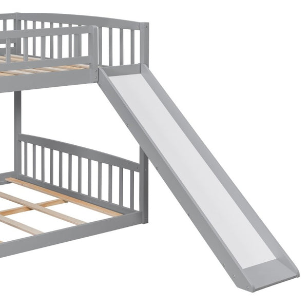English Elm Stairway Full Over Bunk Bed with Slide Three Drawers and Pine Frame for Kids Gray LT000774AAE