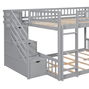 English Elm Stairway Full Over Bunk Bed with Slide Three Drawers and Pine Frame for Kids Gray LT000774AAE