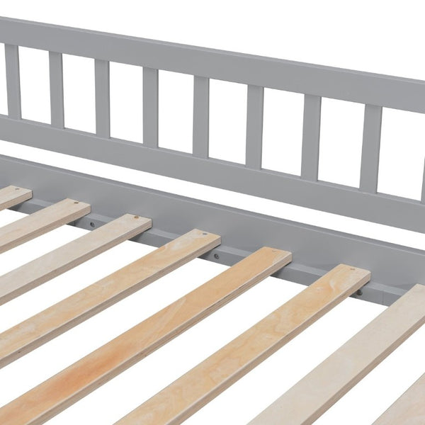 English Elm Stairway Full Over Bunk Bed with Slide Three Drawers and Pine Frame for Kids Gray LT000774AAE