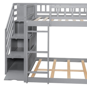 English Elm Stairway Full Over Bunk Bed with Slide Three Drawers and Pine Frame for Kids Gray LT000774AAE