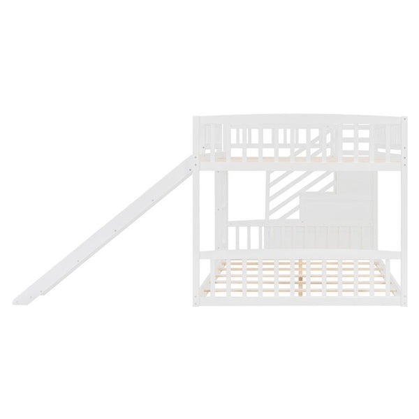 English Elm Stairway Full Over Bunk Bed with Slide Three Drawers and Pine Frame for Kids White LT000774AAK