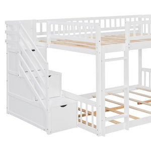English Elm Stairway Full Over Bunk Bed with Slide Three Drawers and Pine Frame for Kids White LT000774AAK