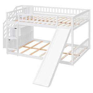 English Elm Stairway Full Over Bunk Bed with Slide Three Drawers and Pine Frame for Kids White LT000774AAK