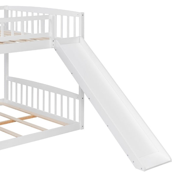 English Elm Stairway Full Over Bunk Bed with Slide Three Drawers and Pine Frame for Kids White LT000774AAK