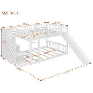 English Elm Stairway Full Over Bunk Bed with Slide Three Drawers and Pine Frame for Kids White LT000774AAK