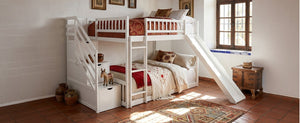 English Elm Stairway Full Over Bunk Bed with Slide Three Drawers and Pine Frame for Kids White LT000774AAK