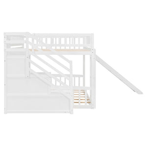 English Elm Stairway Full Over Bunk Bed with Slide Three Drawers and Pine Frame for Kids White LT000774AAK