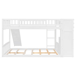 English Elm Stairway Full Over Bunk Bed with Slide Three Drawers and Pine Frame for Kids White LT000774AAK