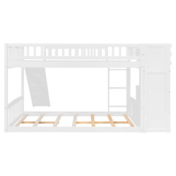 English Elm Stairway Full Over Bunk Bed with Slide Three Drawers and Pine Frame for Kids White LT000774AAK