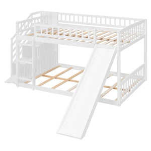 English Elm Stairway Full Over Bunk Bed with Slide Three Drawers and Pine Frame for Kids White LT000774AAK