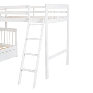 English Elm Twin Over Full L Shaped Bunk Bed with Staircase Storage Drawers and Pinewood Frame White LT000810AAK-2
