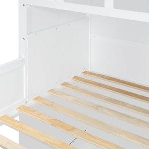 English Elm Twin Over House Bunk Bed Pine Frame Architectural Kids Shared Bedroom Gray LT000928AAE