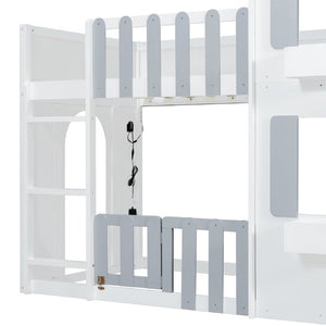 English Elm Twin Over House Bunk Bed Pine Frame Architectural Kids Shared Bedroom Gray LT000928AAE