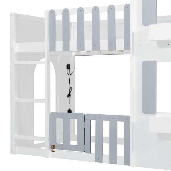English Elm Twin Over House Bunk Bed Pine Frame Architectural Kids Shared Bedroom Gray LT000928AAE