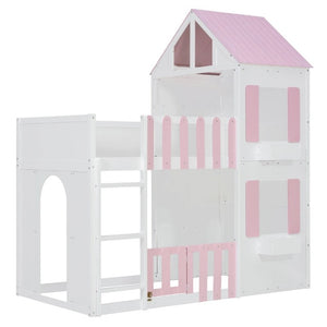 English Elm Twin Over House Bunk Bed Pine Frame Architectural Kids Shared Bedroom Pink LT000928AAH