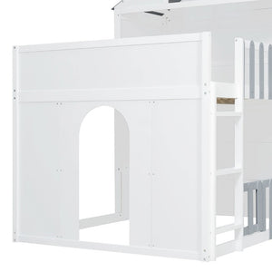 English Elm Full Over House Bunk Bed Pine Wood Frame with Shelf for Shared Kids Bedroom Gray Twin over Twin LT000929AAE