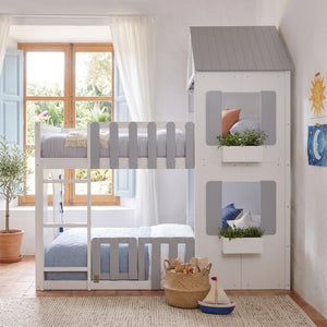 English Elm Full Over House Bunk Bed Pine Wood Frame with Shelf for Shared Kids Bedroom Gray Twin over Twin LT000929AAE