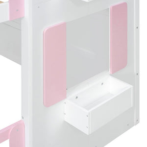English Elm Full Over House Bunk Bed Pine Wood Frame with Shelf for Shared Kids Bedroom Pink Full over Full LT000929AAH