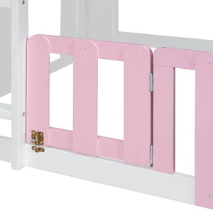 English Elm Full Over House Bunk Bed Pine Wood Frame with Shelf for Shared Kids Bedroom Pink Full over Full LT000929AAH