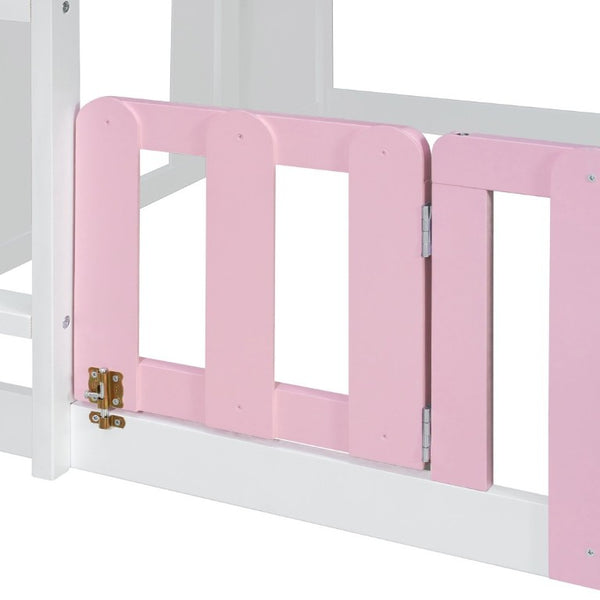 English Elm Full Over House Bunk Bed Pine Wood Frame with Shelf for Shared Kids Bedroom Pink Full over Full LT000929AAH