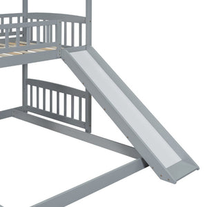English Elm Twin Over Full Bunk Bed Playhouse Design with Slide Storage Staircase Gray Kids LT100129AAE-1