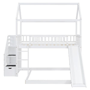 English Elm Twin Over Full Kids Bunk Bed with Slide Staircase Storage and Playhouse Frame LT100129AAK-1