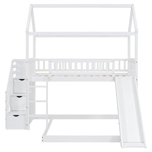 English Elm Twin Over Full Kids Bunk Bed with Slide Staircase Storage and Playhouse Frame LT100129AAK-1