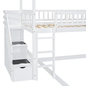 English Elm Twin Over Full Kids Bunk Bed with Slide Staircase Storage and Playhouse Frame LT100129AAK-1
