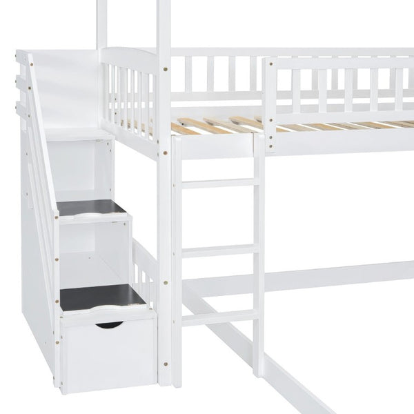 English Elm Twin Over Full Kids Bunk Bed with Slide Staircase Storage and Playhouse Frame LT100129AAK-1