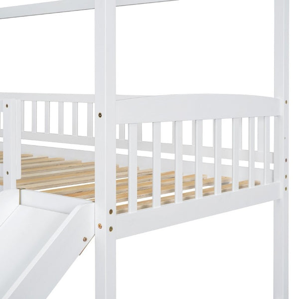 English Elm Twin Over Full Kids Bunk Bed with Slide Staircase Storage and Playhouse Frame LT100129AAK-1