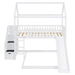 English Elm Twin Over Full Kids Bunk Bed with Slide Staircase Storage and Playhouse Frame LT100129AAK-1