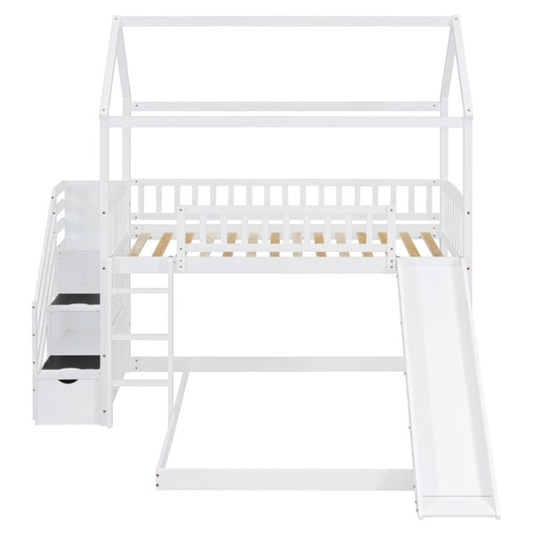 English Elm Twin Over Full Kids Bunk Bed with Slide Staircase Storage and Playhouse Frame LT100129AAK-1