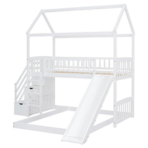 English Elm Twin Over Full Kids Bunk Bed with Slide Staircase Storage and Playhouse Frame LT100129AAK-1