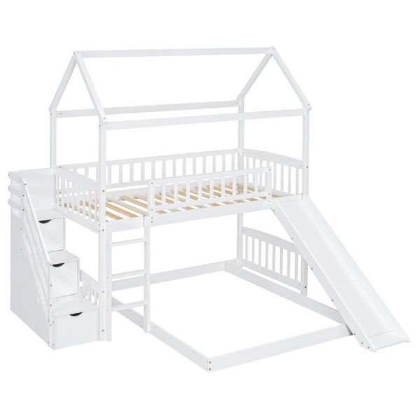 English Elm Twin Over Full Kids Bunk Bed with Slide Staircase Storage and Playhouse Frame LT100129AAK-1