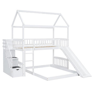 English Elm Twin Over Full Kids Bunk Bed with Slide Staircase Storage and Playhouse Frame LT100129AAK-1