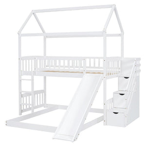 English Elm Twin Over Full Kids Bunk Bed with Slide Staircase Storage and Playhouse Frame LT100129AAK-1