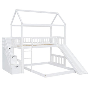 English Elm Twin Over Full Kids Bunk Bed with Slide Staircase Storage and Playhouse Frame LT100129AAK-1
