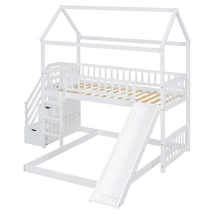 English Elm Twin Over Full Kids Bunk Bed with Slide Staircase Storage and Playhouse Frame LT100129AAK-1
