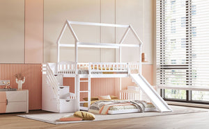 English Elm Twin Over Full Kids Bunk Bed with Slide Staircase Storage and Playhouse Frame LT100129AAK-1