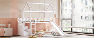 English Elm Twin Over Full Kids Bunk Bed with Slide Staircase Storage and Playhouse Frame LT100129AAK-1