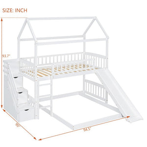 English Elm Twin Over Full Kids Bunk Bed with Slide Staircase Storage and Playhouse Frame LT100129AAK-1