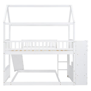English Elm Twin Over Full Kids Bunk Bed with Slide Staircase Storage and Playhouse Frame LT100129AAK-1