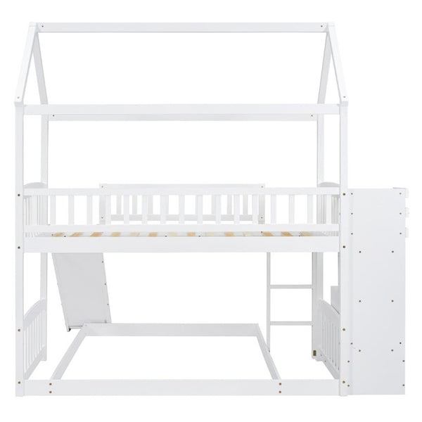 English Elm Twin Over Full Kids Bunk Bed with Slide Staircase Storage and Playhouse Frame LT100129AAK-1
