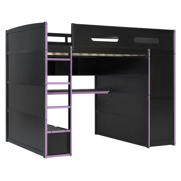 English Elm Full Size Gaming Loft Bed with Rgb Lighting Desk Wardrobe and Mdf Wood Frame LT100261AAI