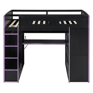 English Elm Full Size Gaming Loft Bed with Rgb Lighting Desk Wardrobe and Mdf Wood Frame LT100261AAI
